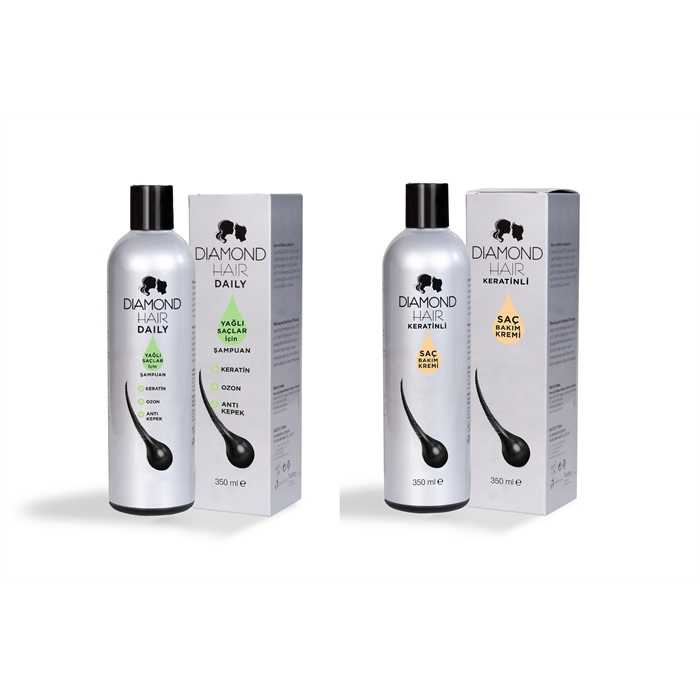 Diamond Hair Şampuan Yağlı Saçlar için 350Ml + Saç Kremi Keratin 350Ml